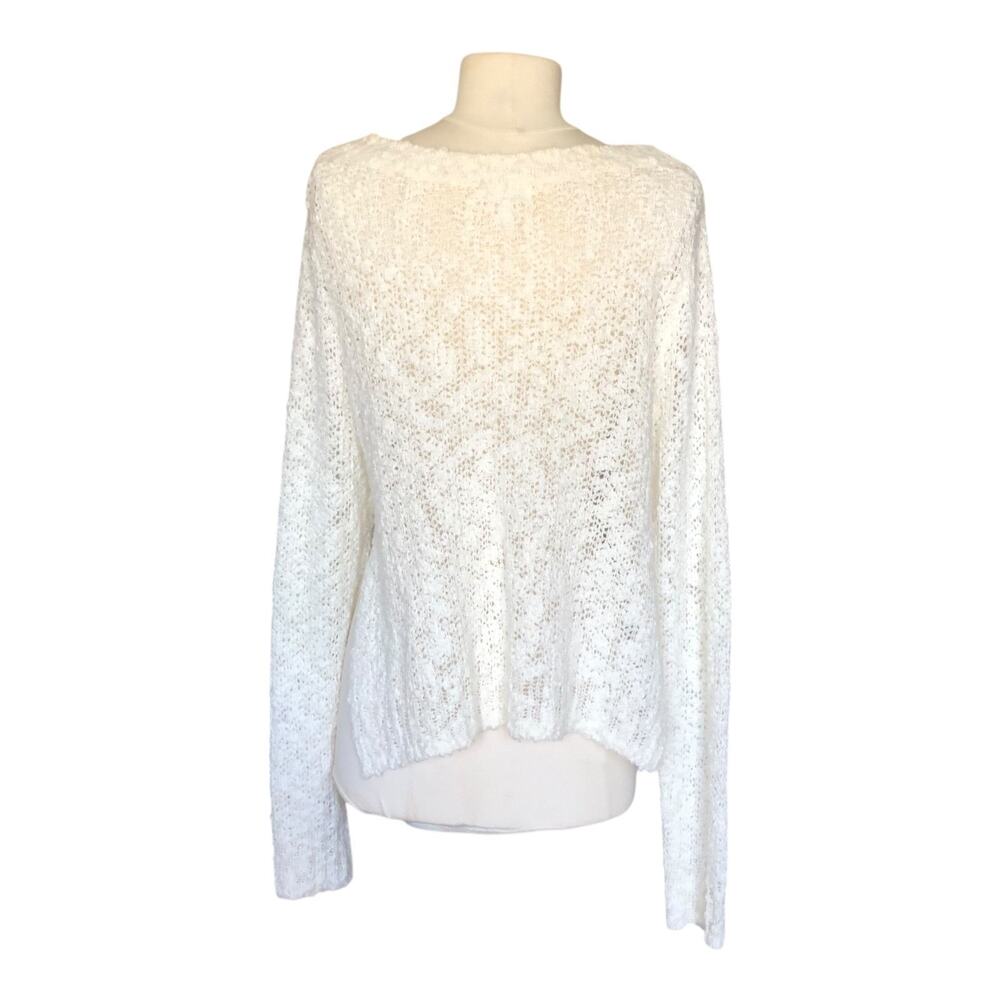 Leith Ivory Open Knit Sweater Long Sleeve Lightweight Pullover Women’s Medium